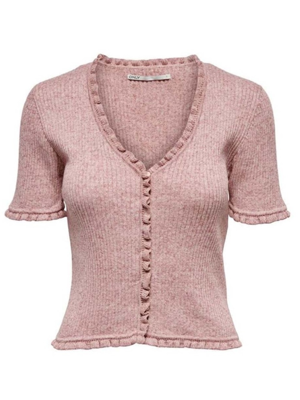 ONLY Blush Pink Ruffle-Trim Knit Cardigan